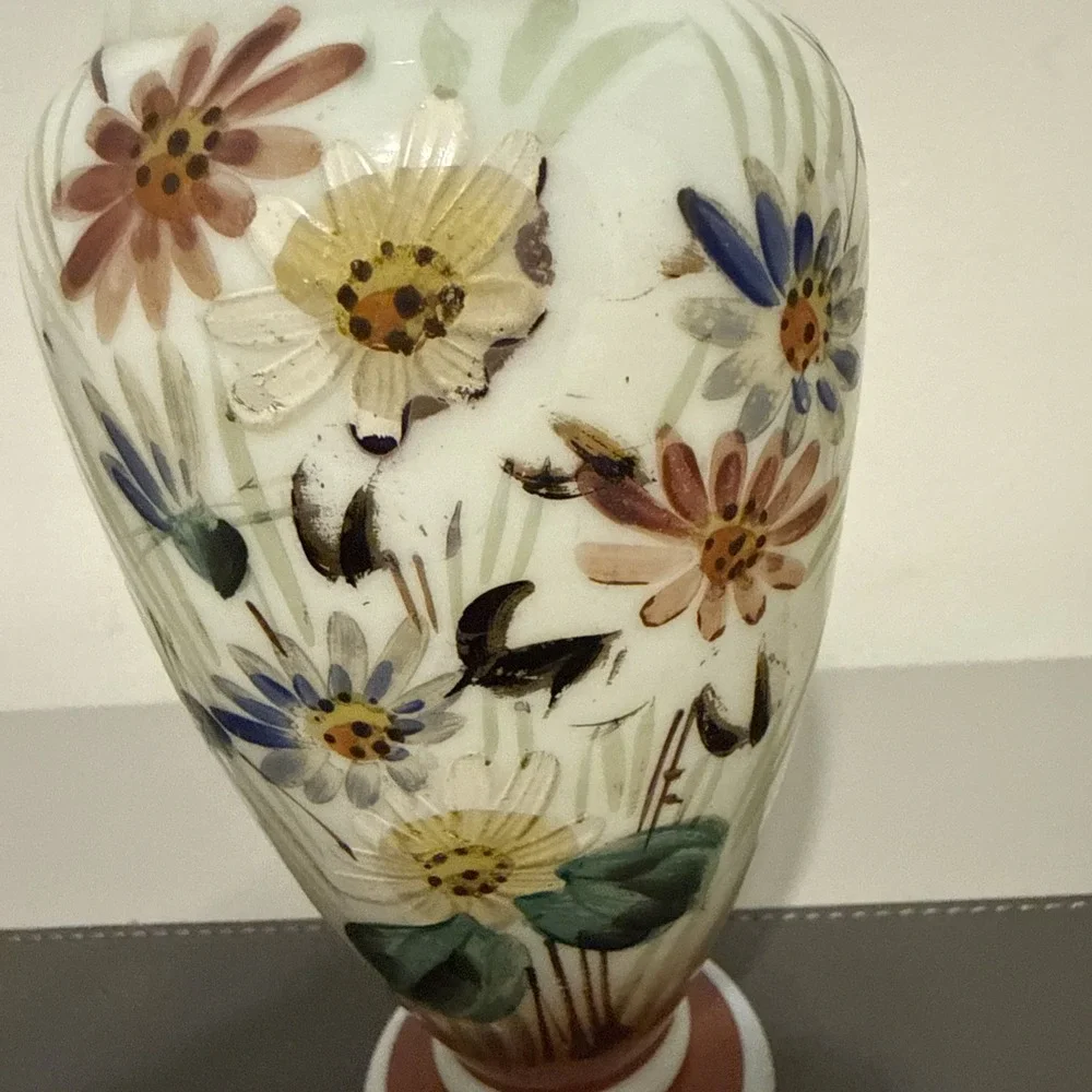 Vintage Hand Painted Porcelain Vase Birds Floral Motif Asian Style 8.5